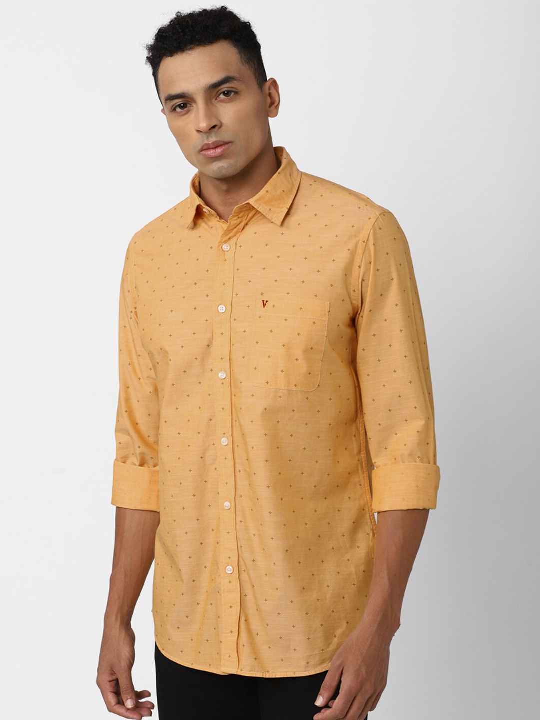 

Van Heusen Sport Slim Fit Micro Ditsy Printed Pure Cotton Casual Shirt, Yellow