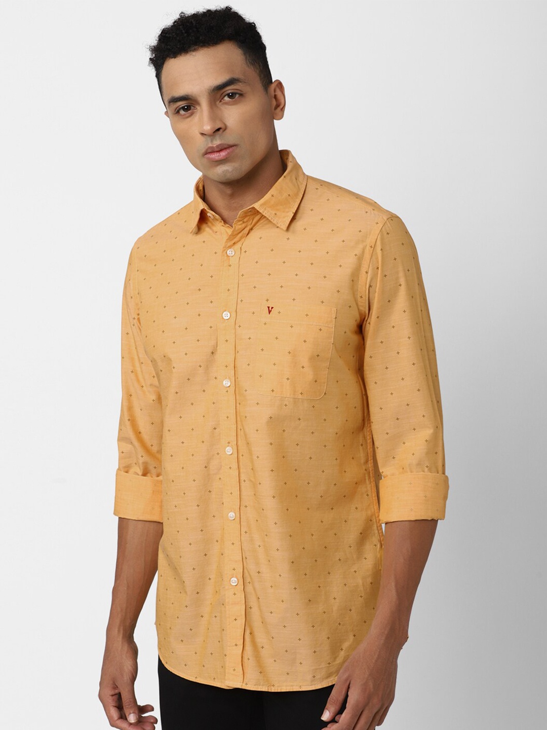 

Van Heusen Sport Slim Fit Micro Ditsy Printed Pure Cotton Casual Shirt, Yellow