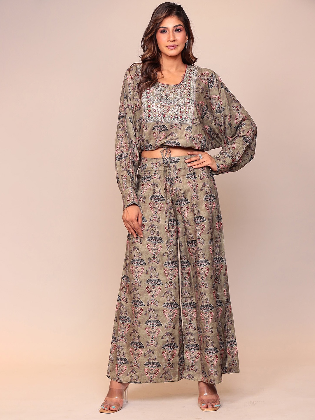 

ZARI Printed Top & Palazzo Co-Ord Set, Gold