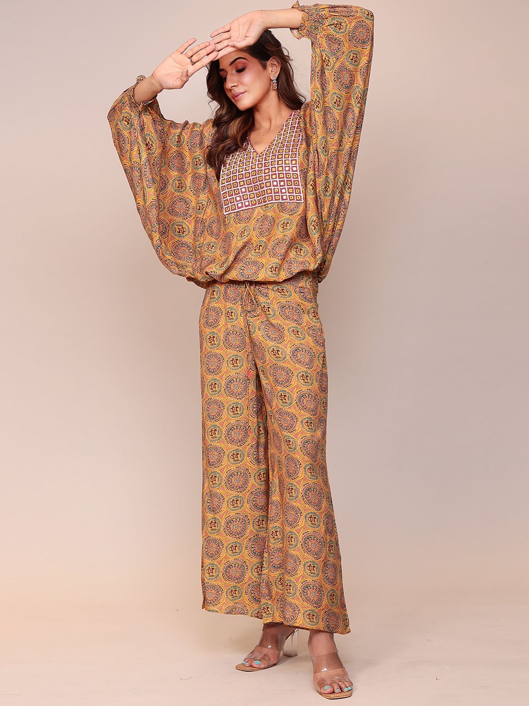 

ZARI Ethnic Motifs Printed Top With Palazzos, Yellow