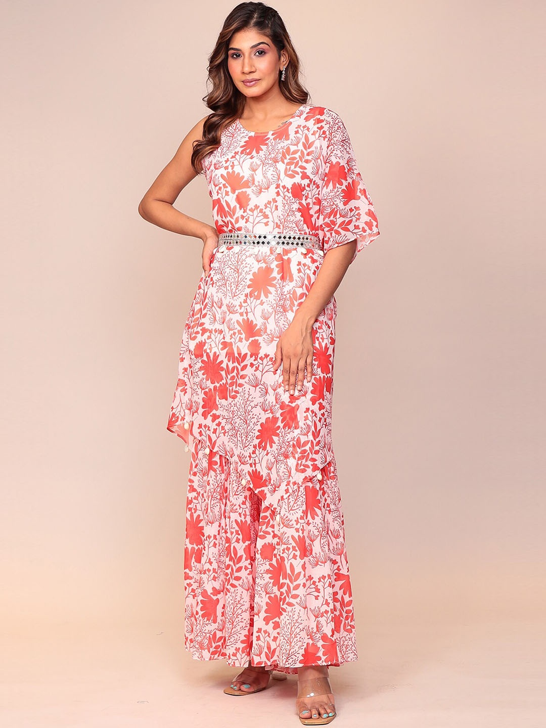 

ZARI Floral Printed Tunic With Palazzo, Orange