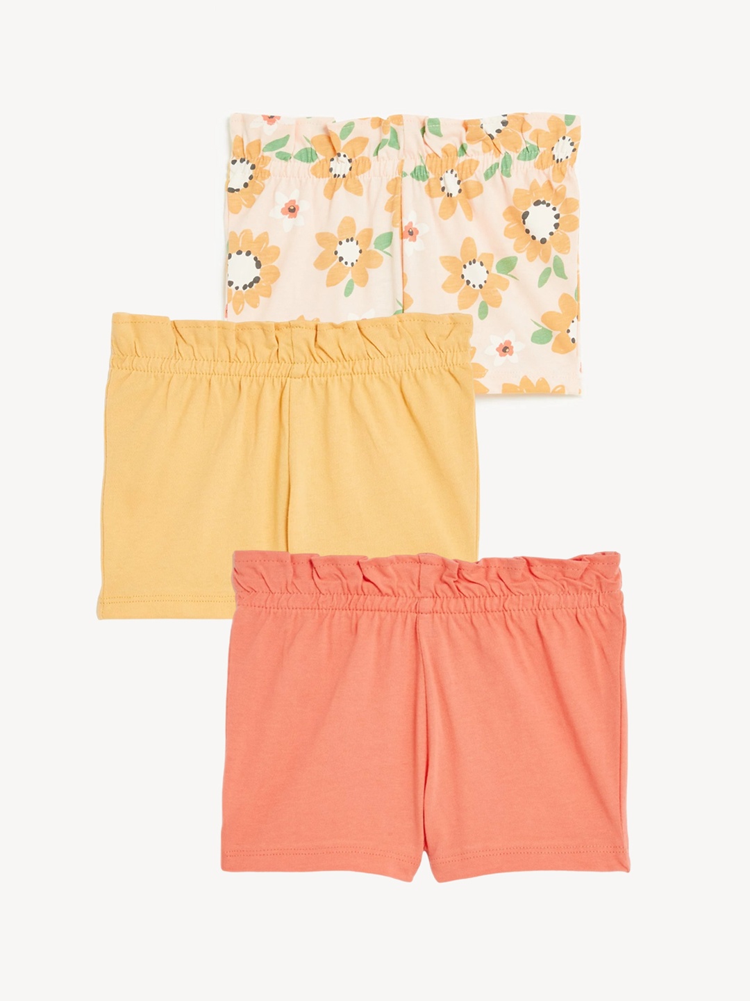 

Marks & Spencer Girls Pack Of 3 Conversational Printed High-Rise Pure Cotton Shorts, Yellow