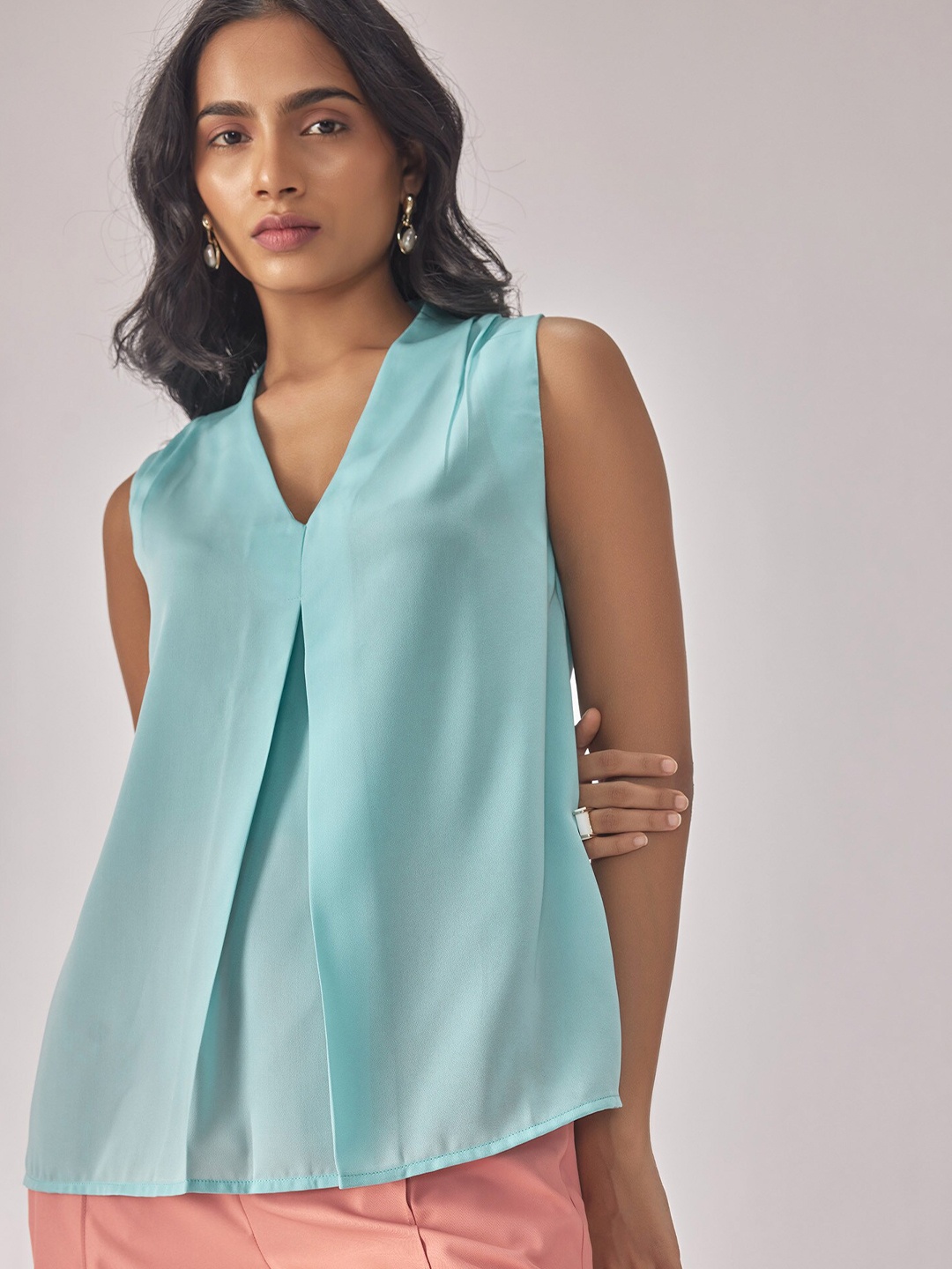 

The Label Life V-Neck Sleeveless Satin Top, Blue