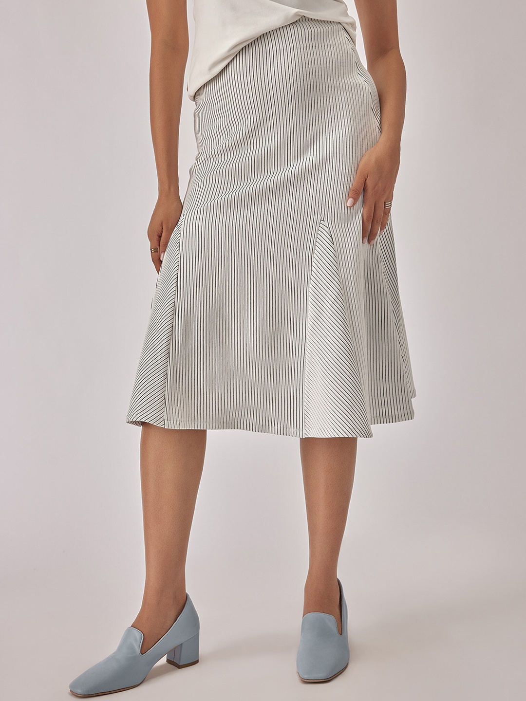 

The Label Life Striped Midi A-Line Skirt, White