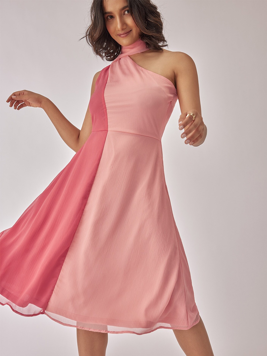 

The Label Life Colourblock Wrap Neck Dress, Pink