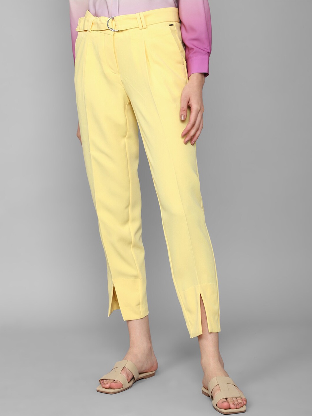 

Allen Solly Woman Mid-Rise Slim Fit Pleated Trousers, Yellow