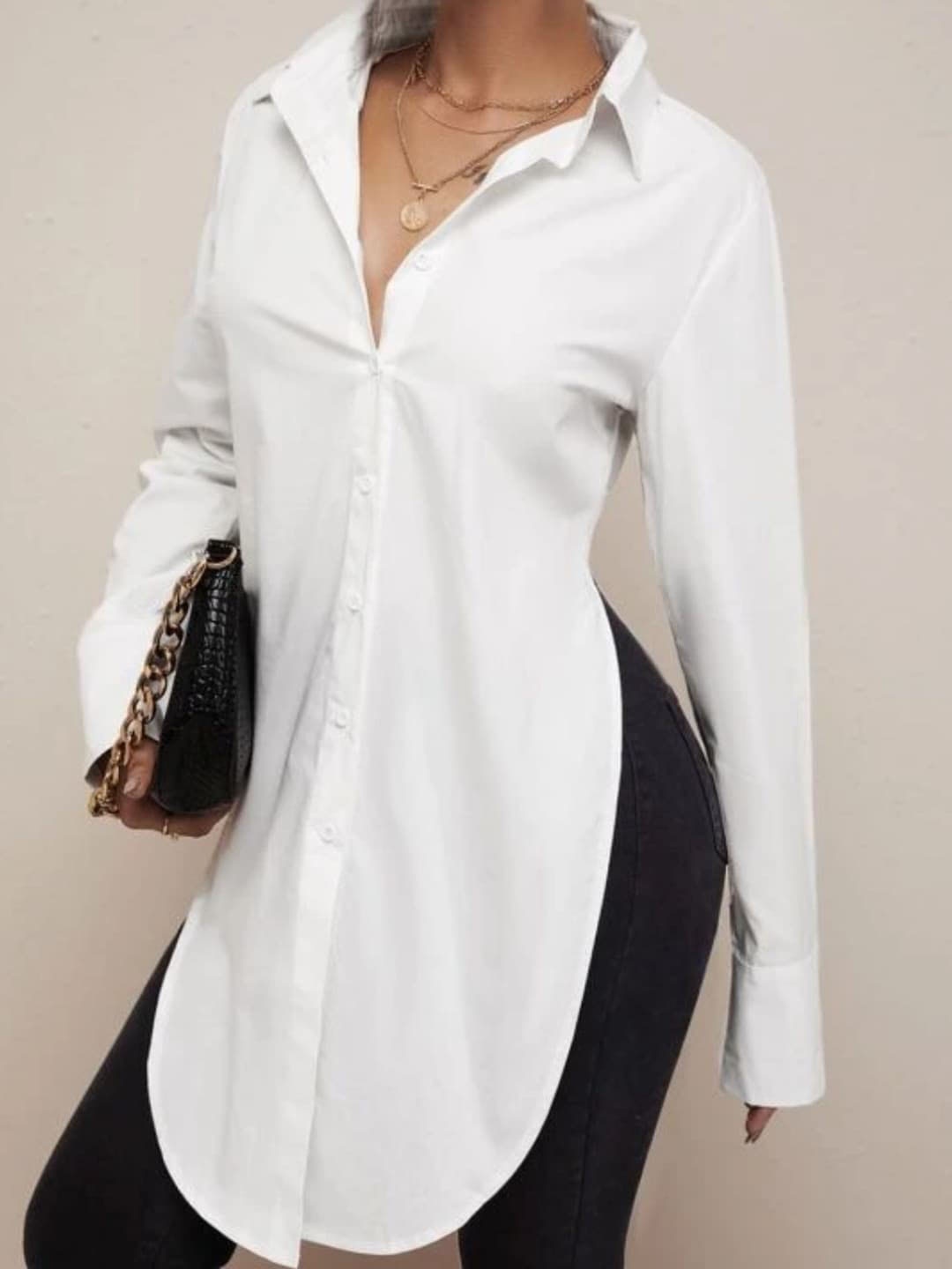 

Styched Shirt Style Cotton Top, White