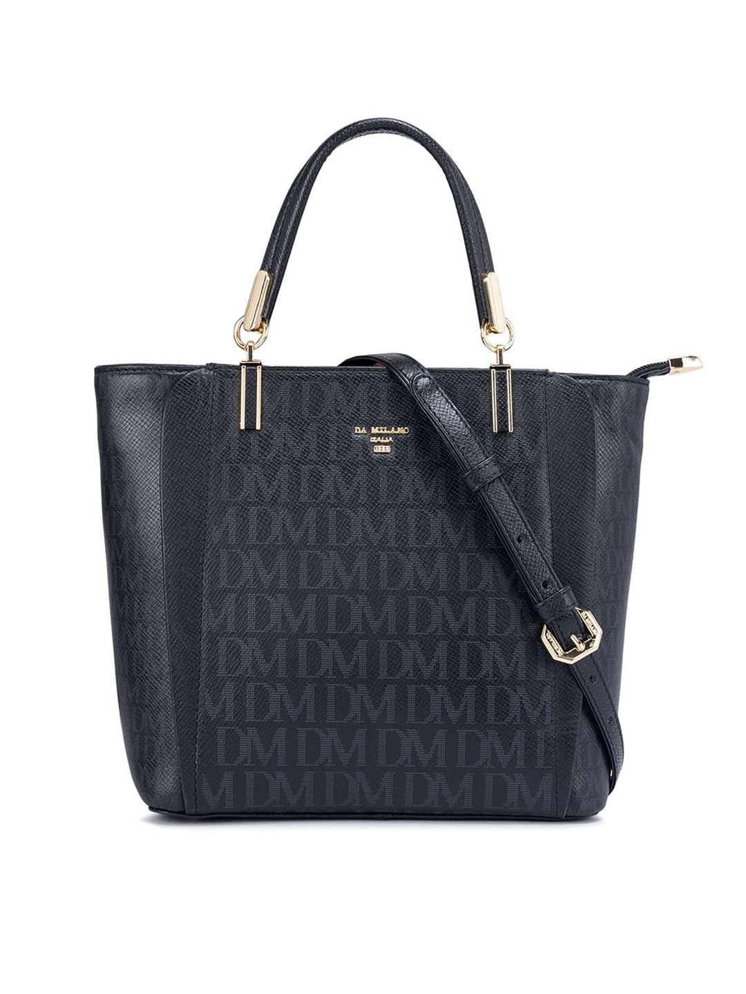 

Da Milano Textured Leather Structured Handheld Bag, Black