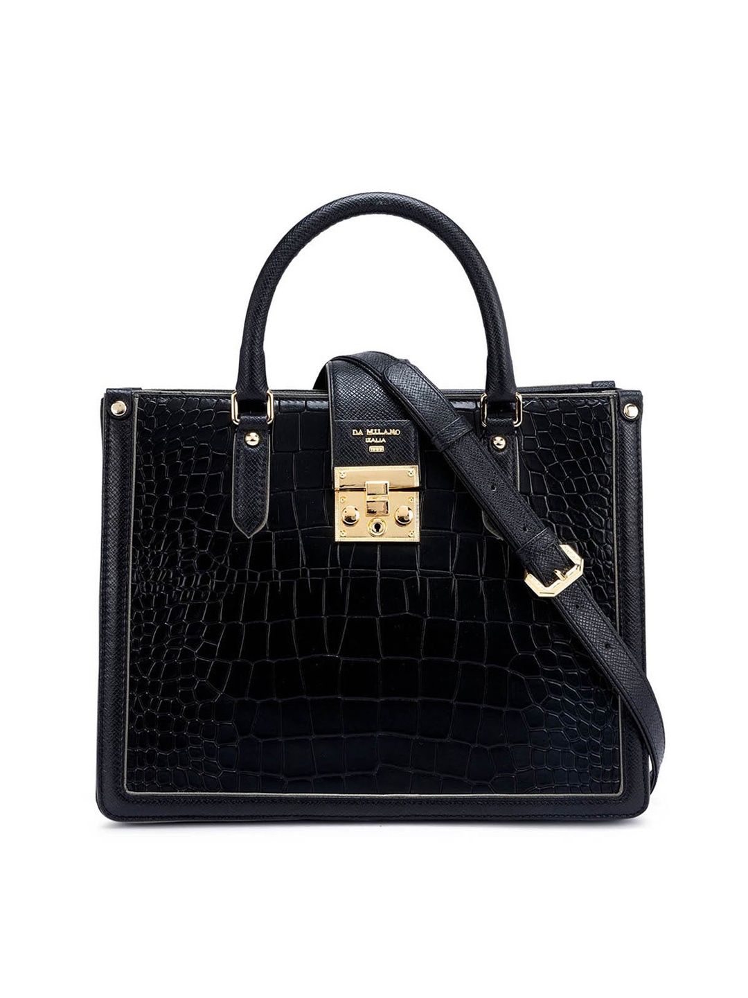 

Da Milano Textured Animal Leather Structured Handheld Bag, Black