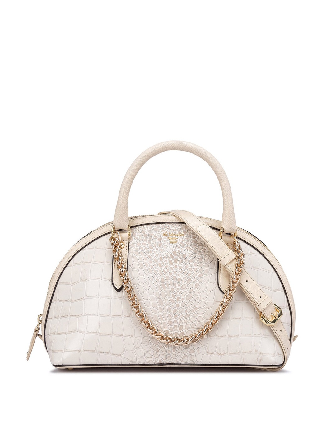 

Da Milano Textured Animal Leather Structured Handheld Bag, White