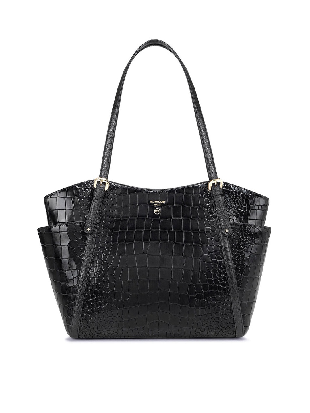

Da Milano Textured Leather Structured Shoulder Bag, Black