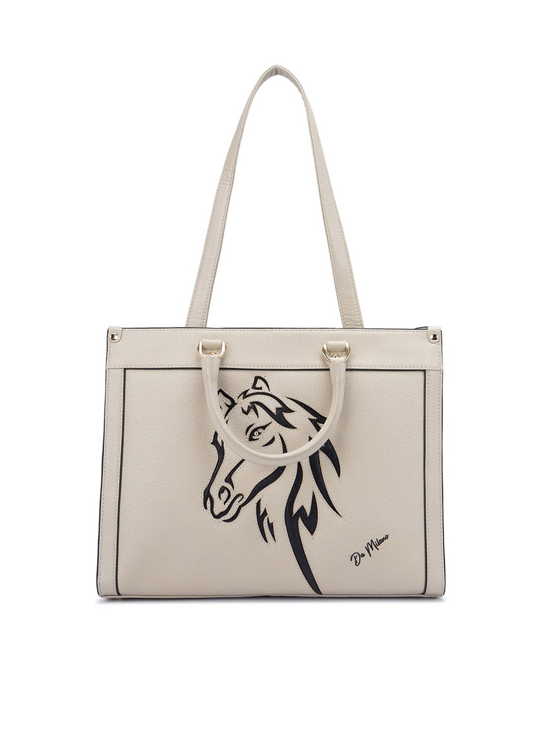 

Da Milano Graphic Textured Embellished Leather Shopper Shoulder Bag, Beige