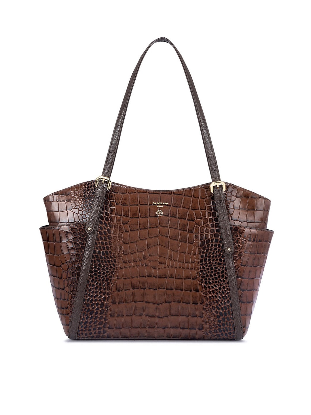 

Da Milano Textured Animal Leather Structured Shoulder Bag, Brown