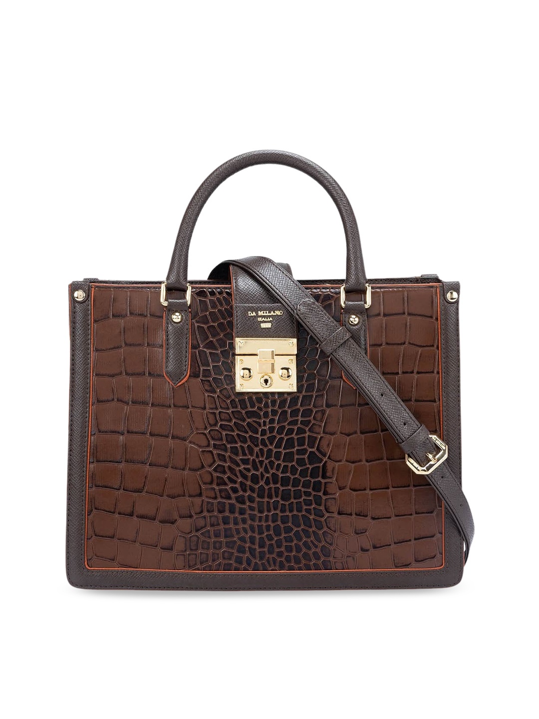 

Da Milano Textured Animal Leather Structured Handheld Bag, Brown