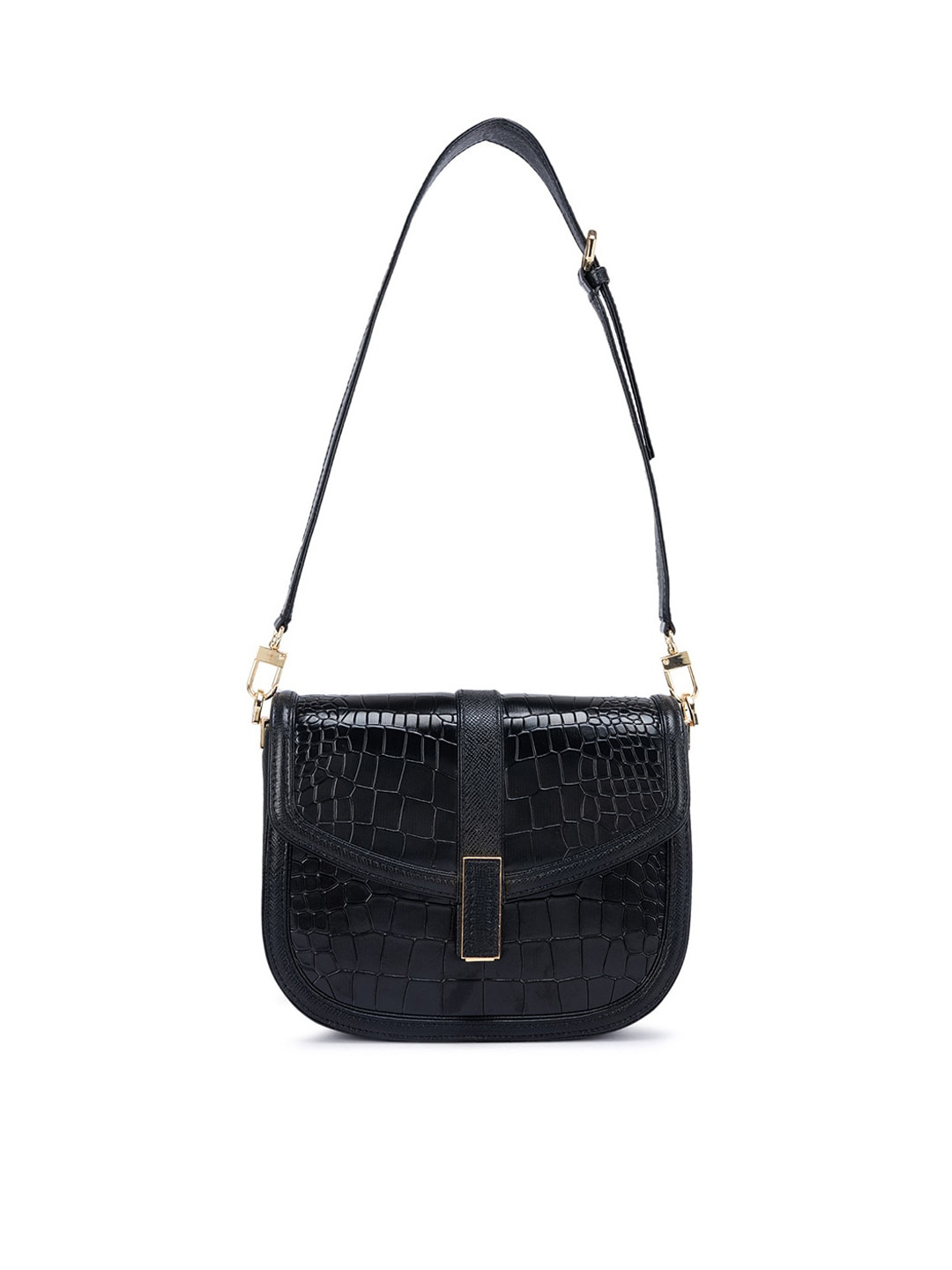 

Da Milano Textured Animal Leather Structured Sling Bag, Black