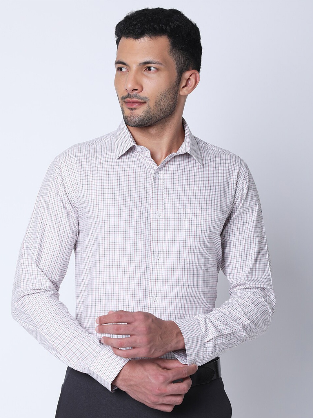 

Oxemberg Classic Slim Fit Micro Checks Cotton Formal Shirt, White