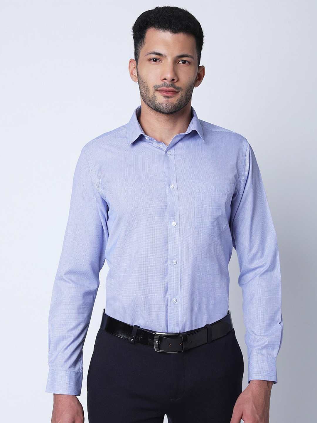 

Oxemberg Classic Slim Fit Micro Checked Formal Shirt, Blue