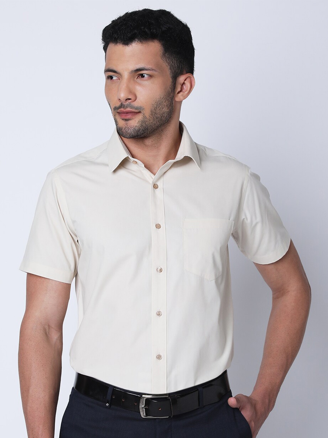 

Oxemberg Classic Spread Collar Cotton Formal Shirt, Beige