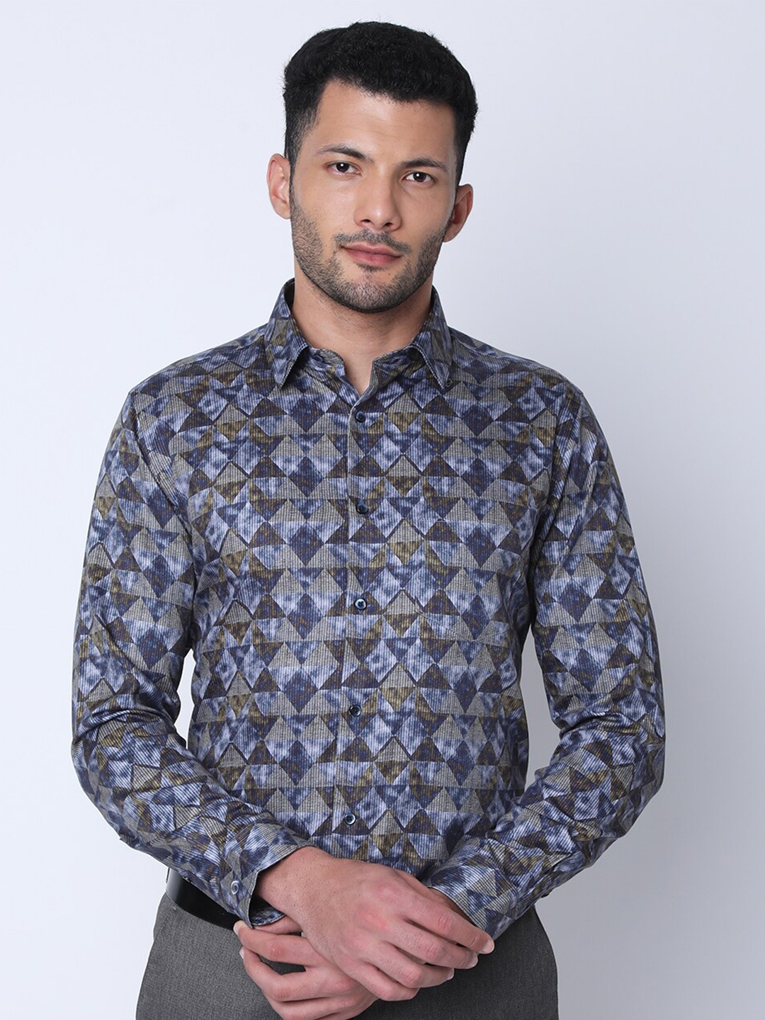 

Oxemberg Classic Slim Fit Opaque Printed Cotton Formal Shirt, Grey