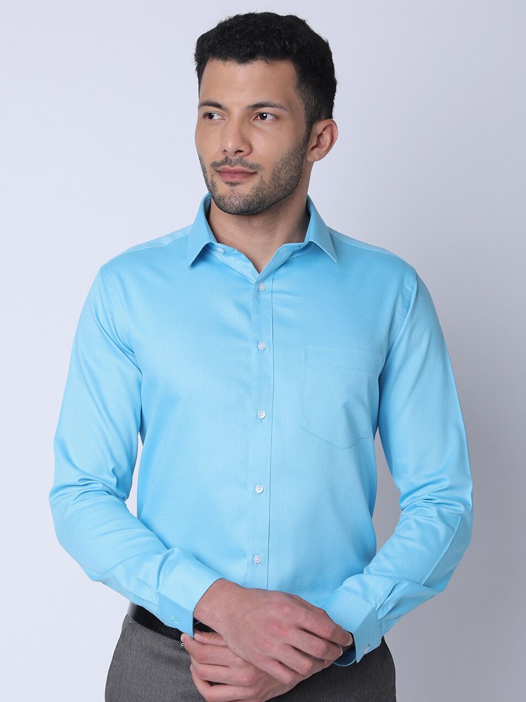 

Oxemberg Blue Classic Slim Fit Opaque Cotton Formal Shirt