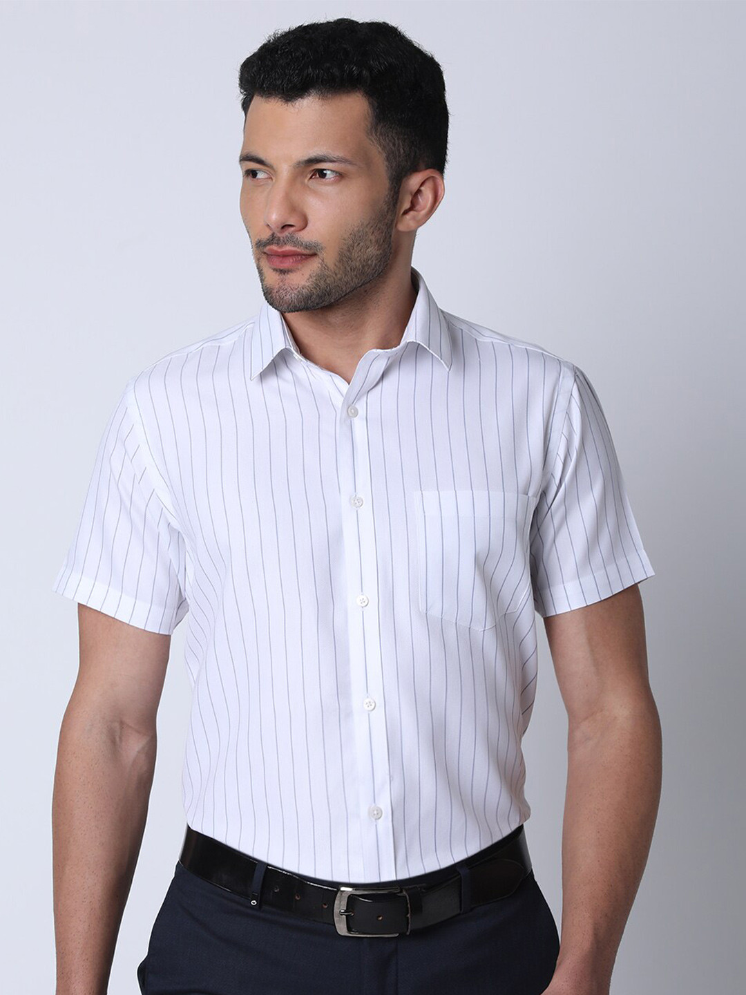 

Oxemberg Classic Opaque Striped Cotton Formal Shirt, White