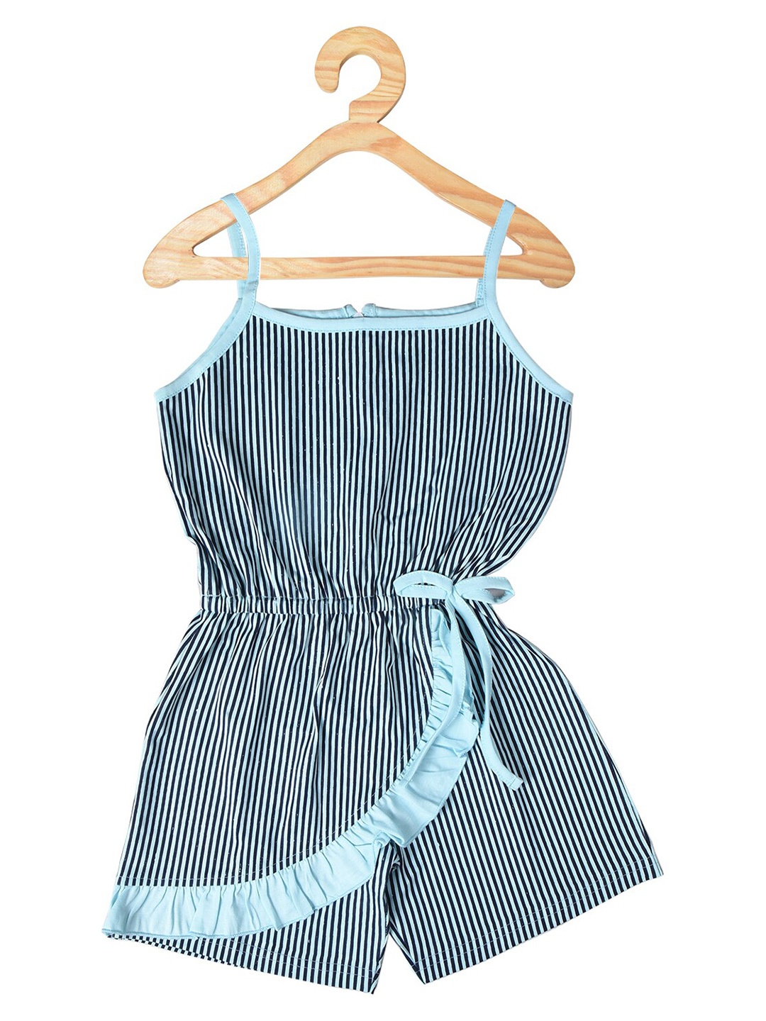 

POMY & JINNY Girls Striped Printed Cotton Playsuit, Blue