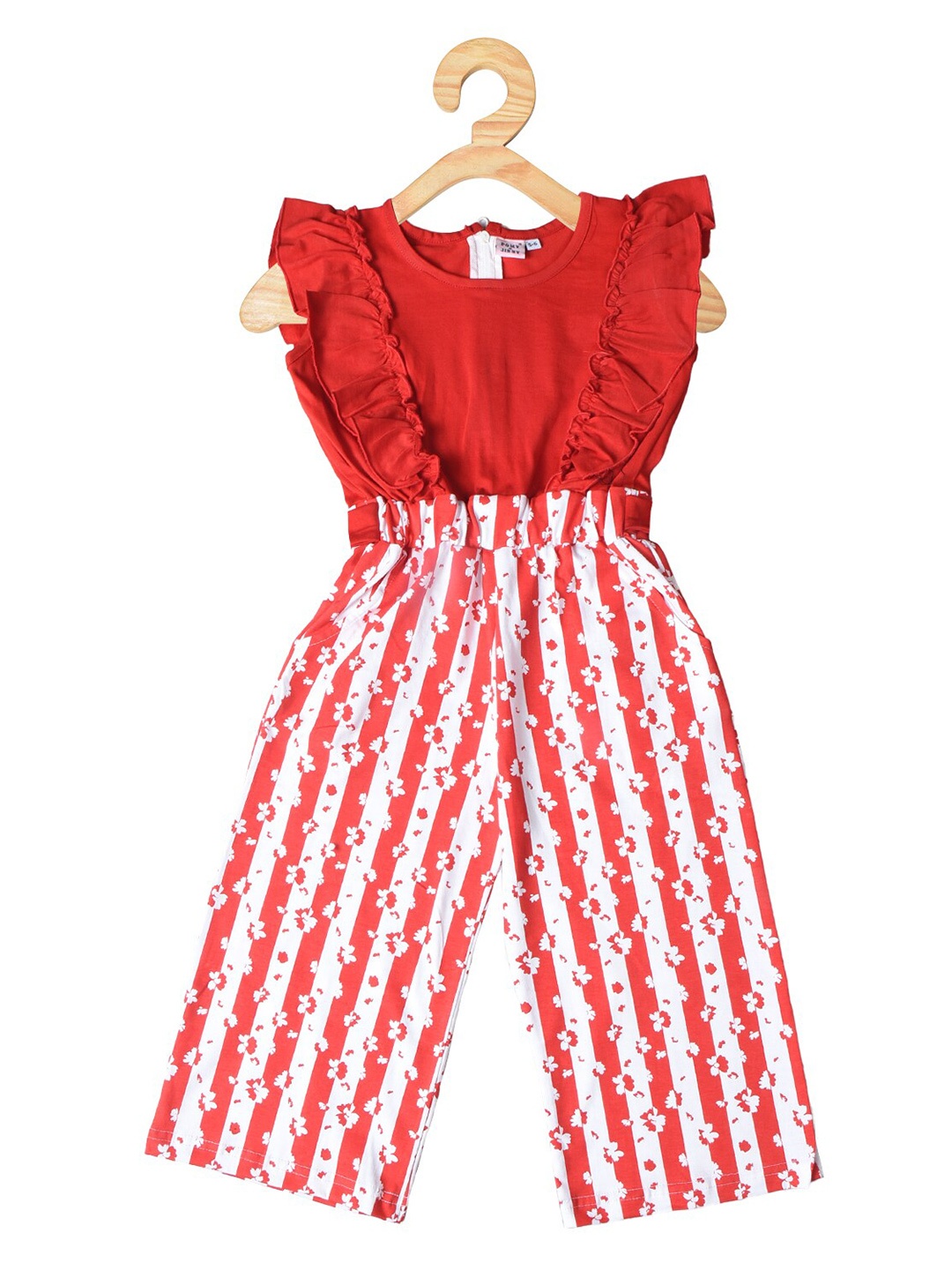 

POMY & JINNY Girls Printed Cotton Basic Jumpsuit, Red