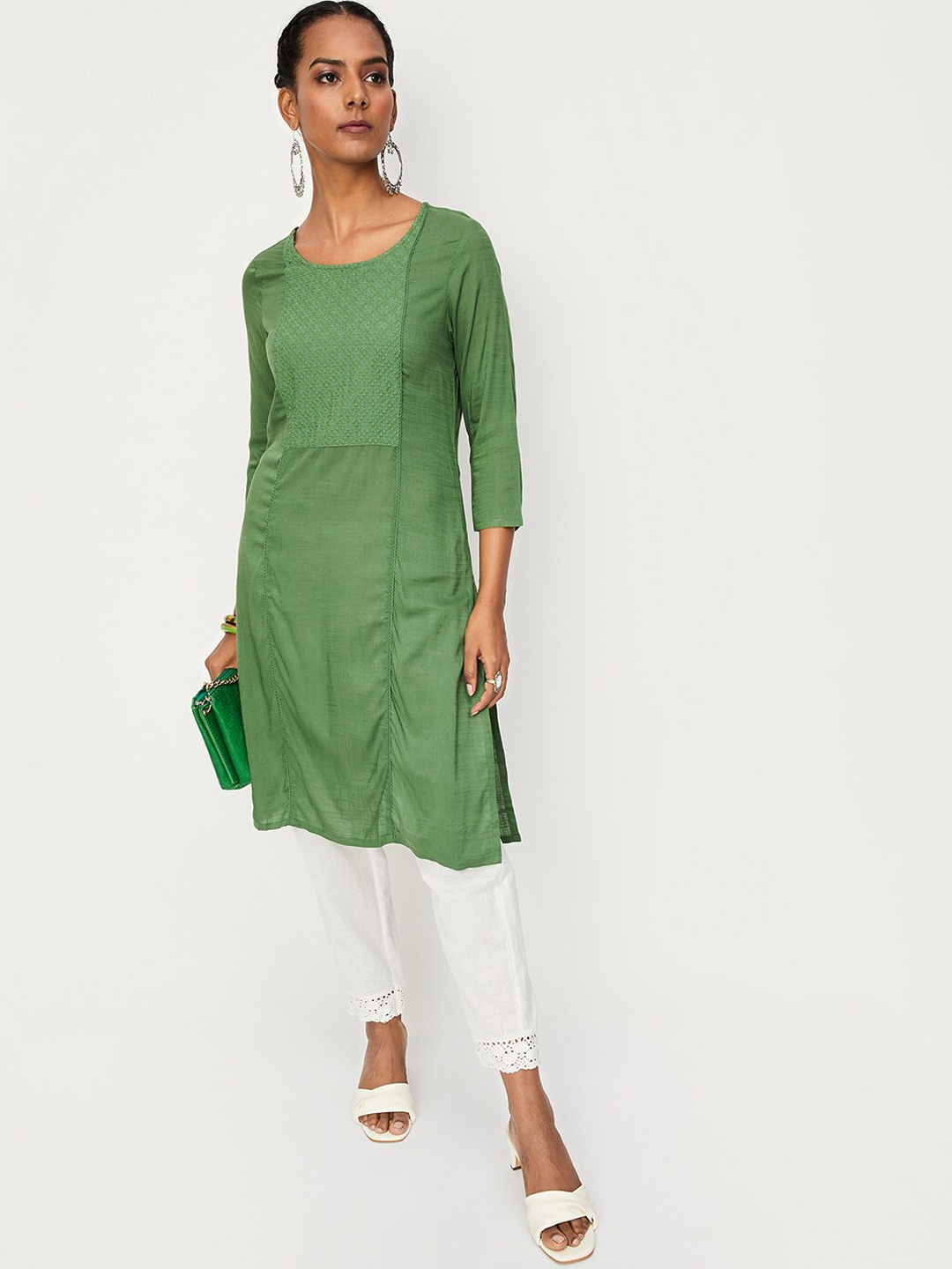 

max Floral Yoke Design A-Line Kurta, Green
