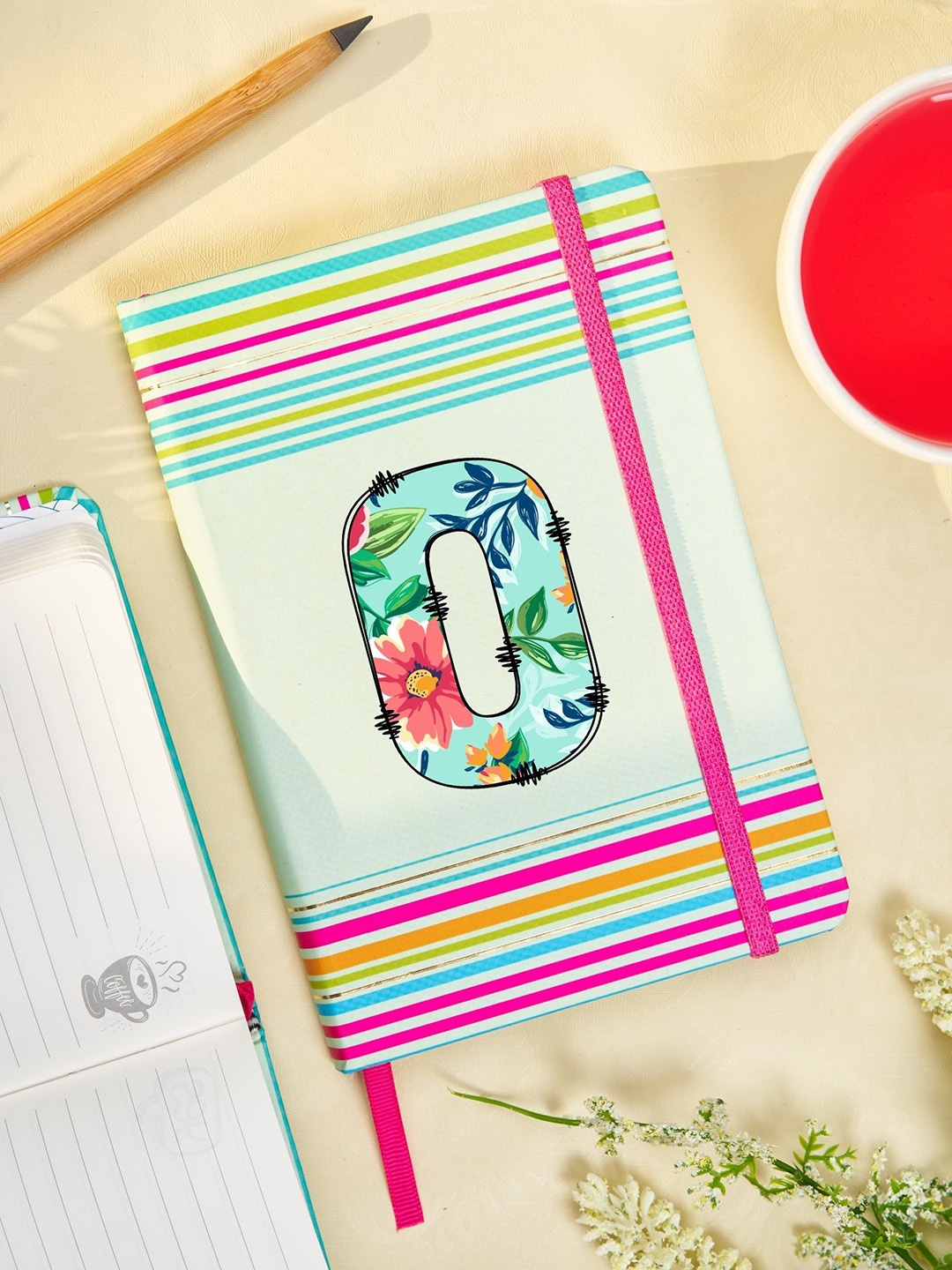 

Doodle Initial O Striped Printed Hard Bound B6 Notebook Diary, Sea green