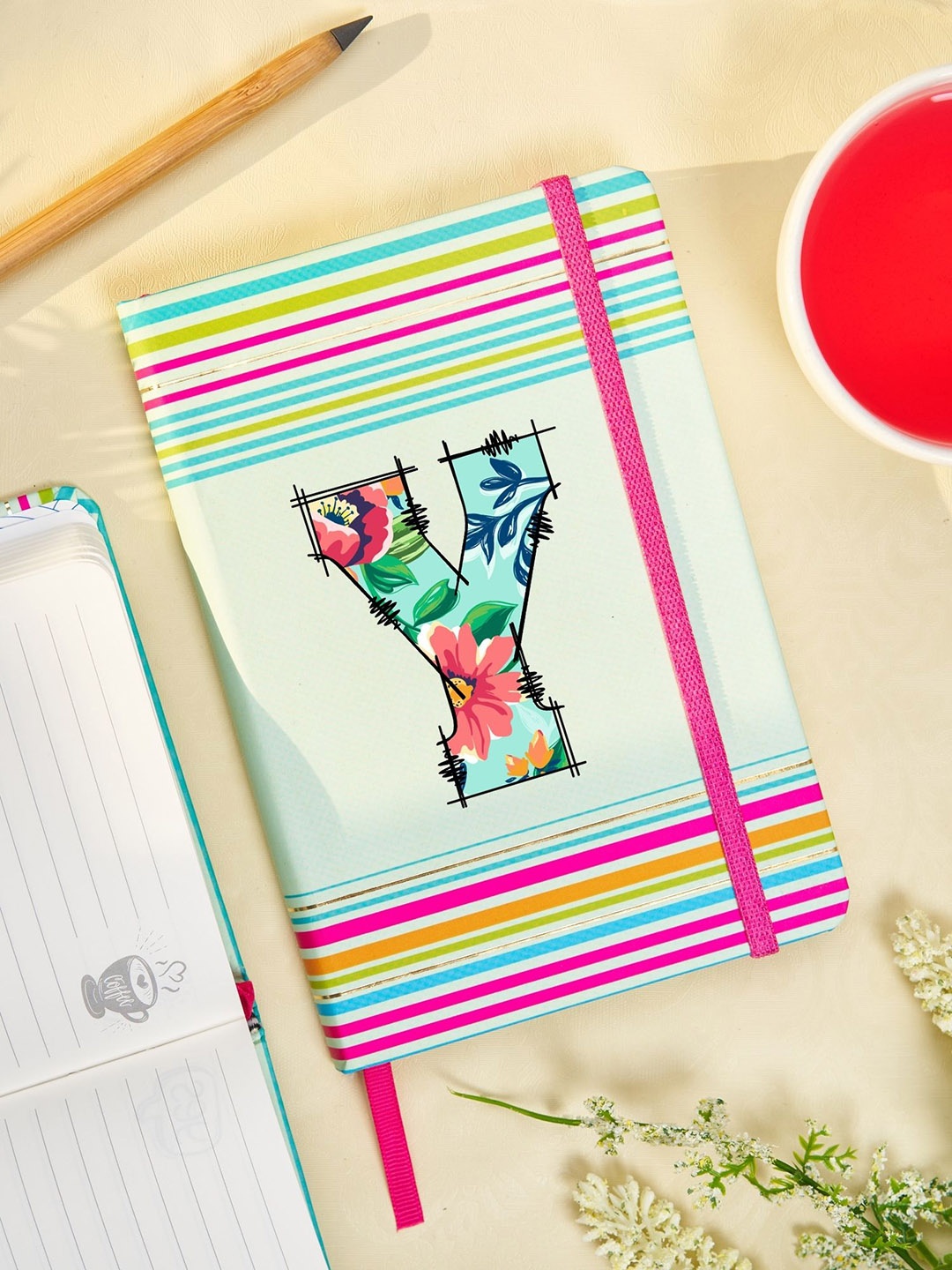 

Doodle Initial Y Printed Hard Bound B6 Notebook Diary, Sea green