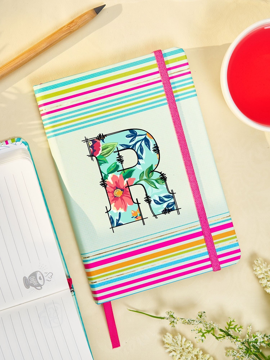 

Doodle Initial R Printed Hard Bound B6 Notebook Diary, Sea green
