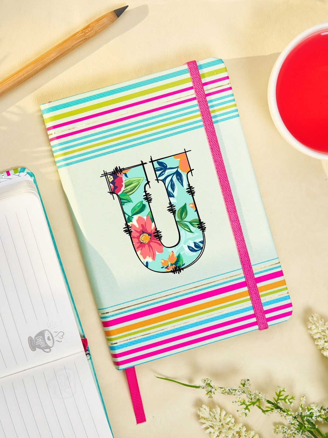

Doodle Initial U Printed Hard Bound B6 Notebook Diary, Sea green