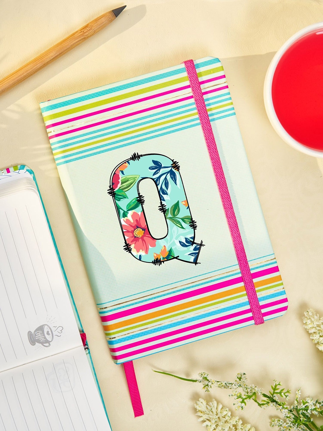 

Doodle Initial Q Printed Hard Bound B6 Notebook Diary, Sea green