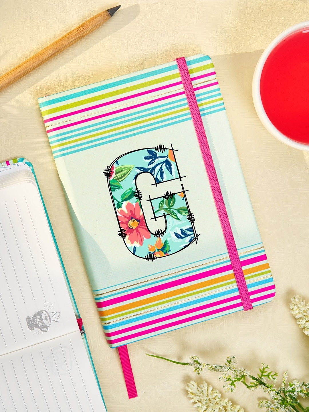 

Doodle Initial G Printed Hard Bound B6 Notebook Diary, Sea green