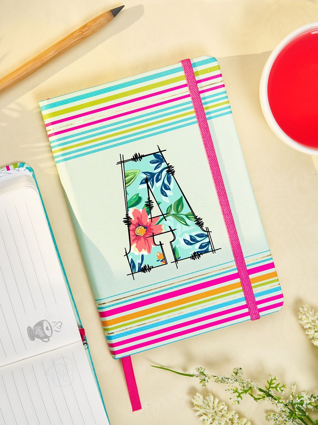 

Doodle Initial A Striped Printed Hard Bound B6 Notebook Diary, Sea green