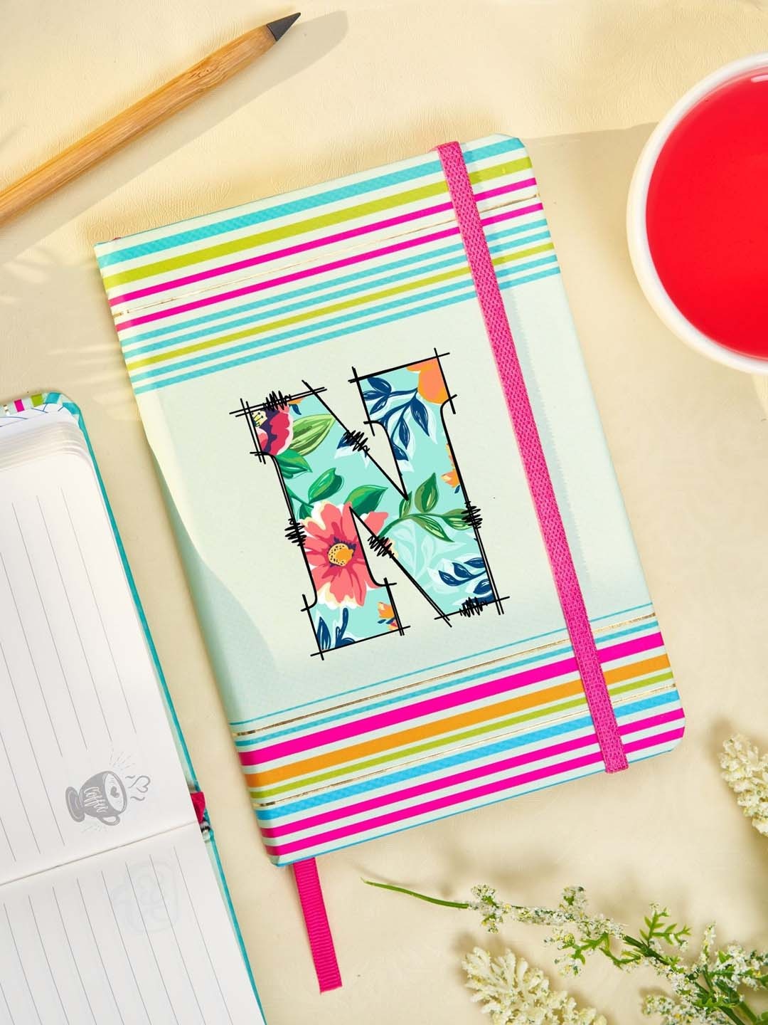 

Doodle Initial N Printed Hard Bound B6 Notebook Diary, Sea green