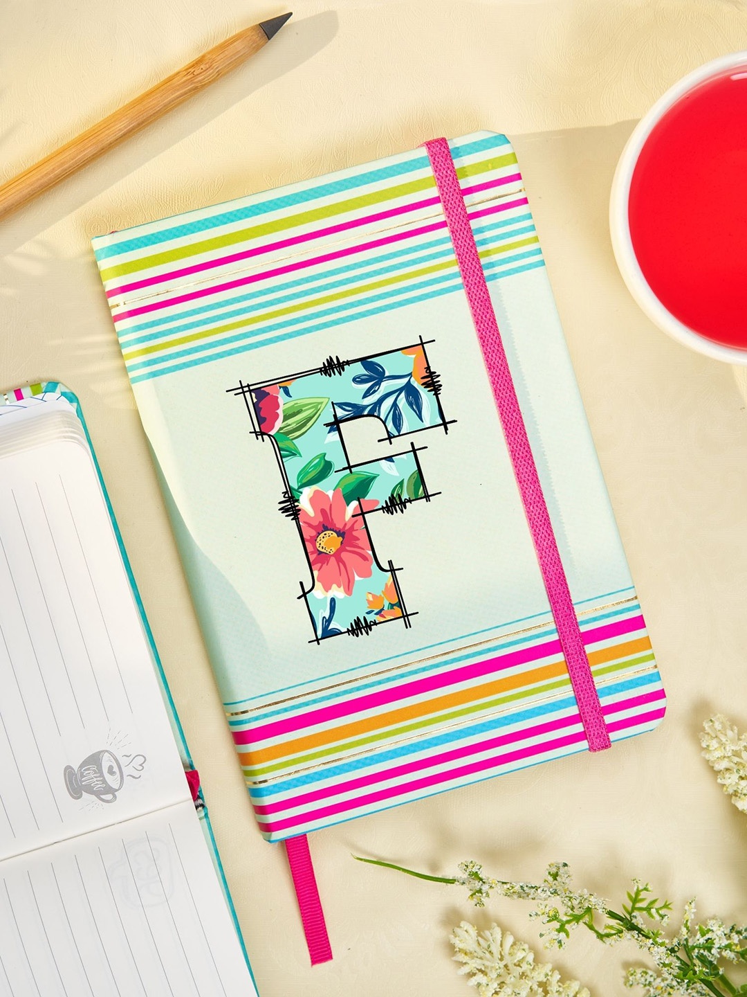 

Doodle Initial F Printed Hard Bound B6 Notebook Diary, Sea green