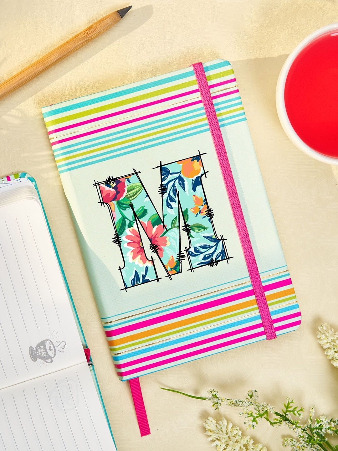 

Doodle Initial M Printed Hard Bound B6 Notebook Diary, Sea green