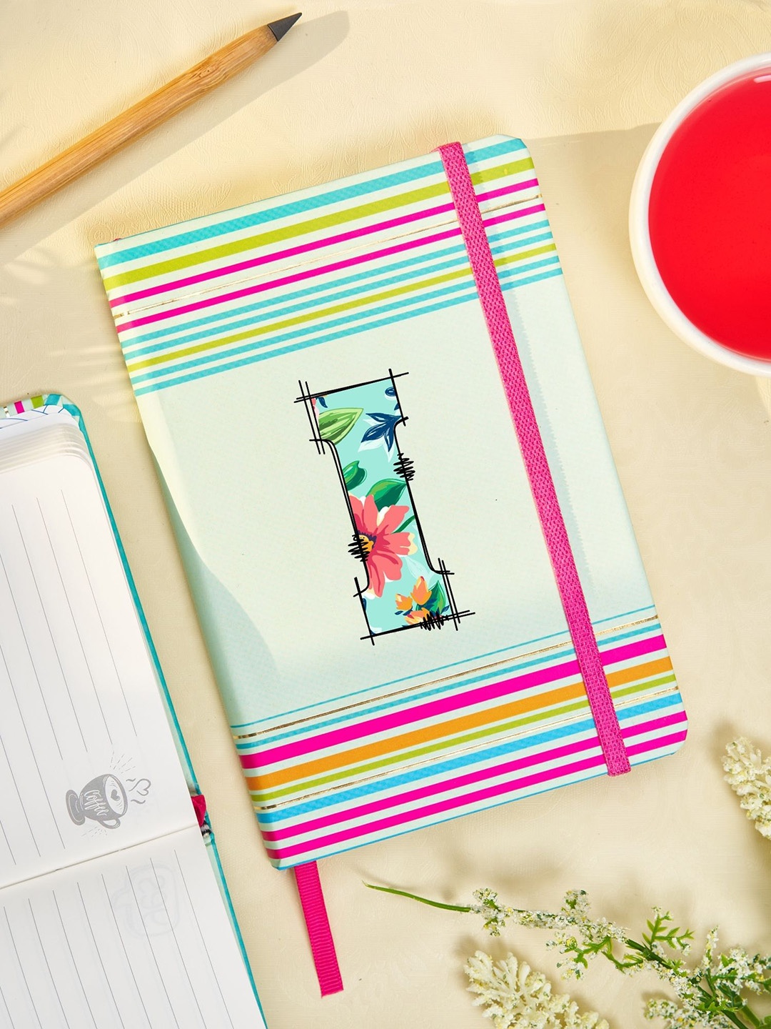 

Doodle Initial I Printed Hard Bound B6 Notebook Diary, Sea green