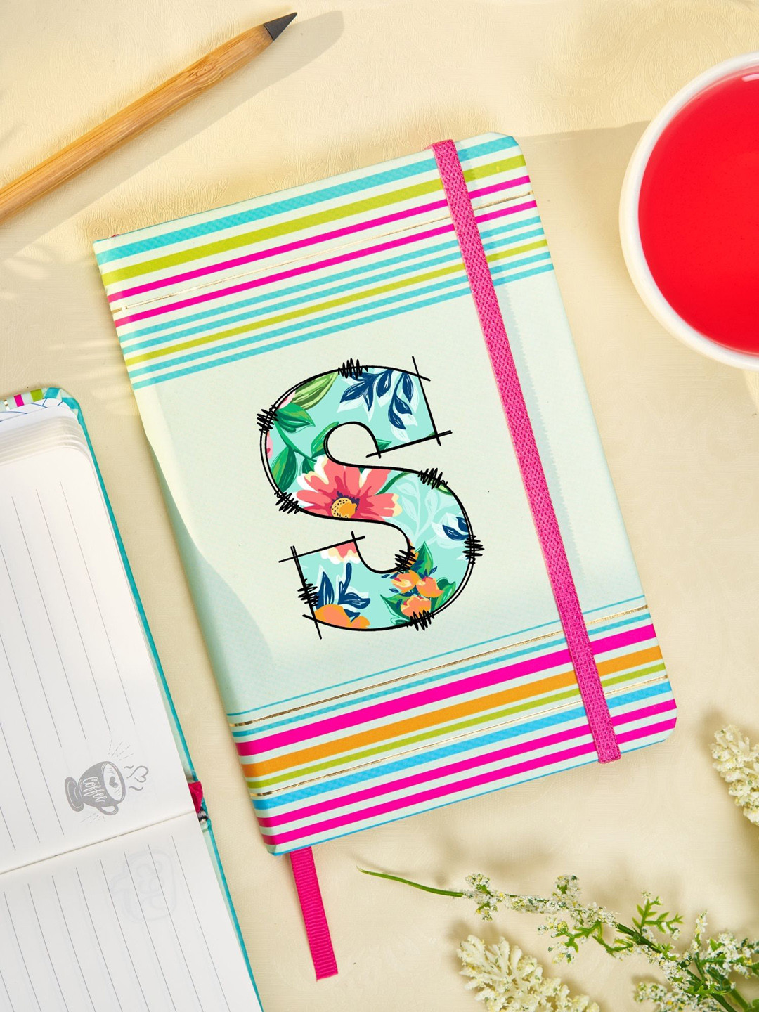 

Doodle Initial S Printed Hard Bound B6 Notebook Diary, Sea green