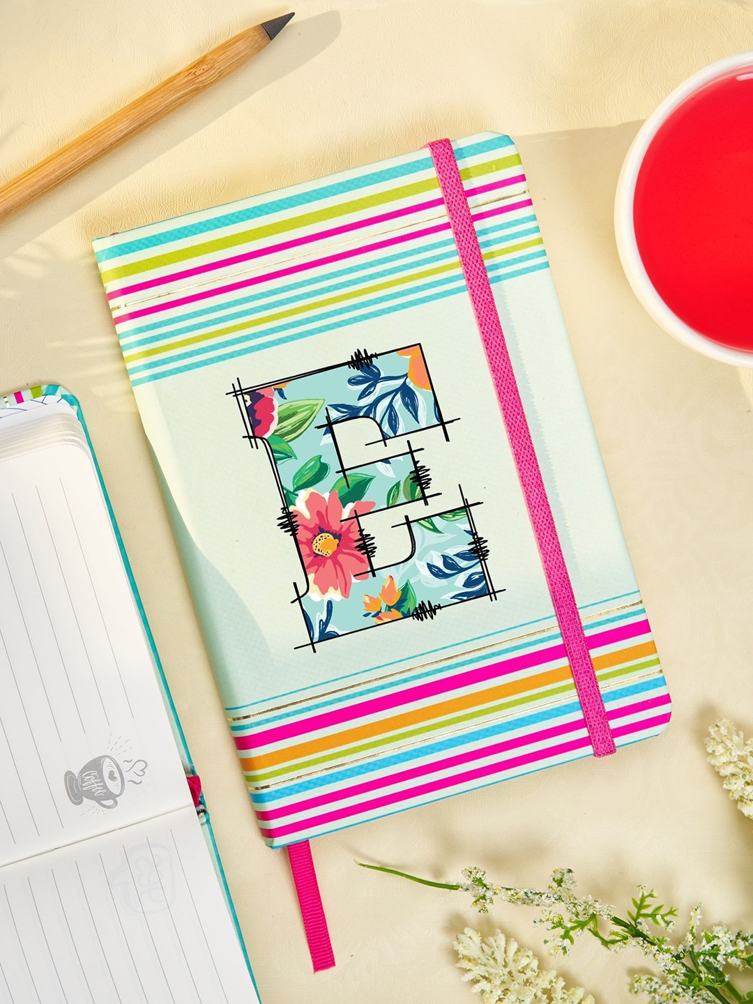 

Doodle Initial E Printed Hard Bound B6 Notebook Diary, Sea green