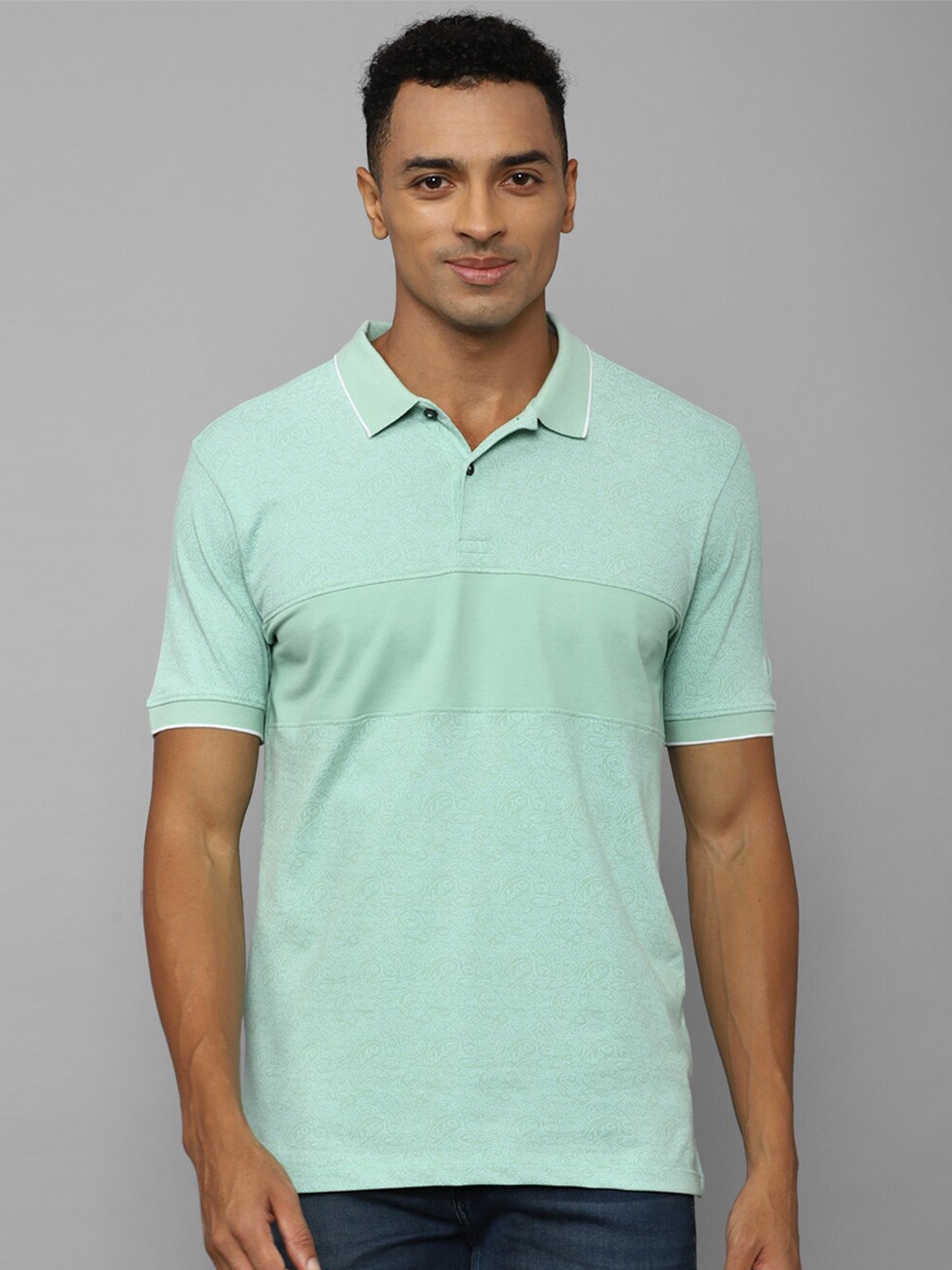 

Allen Solly Sport Paisley Printed Polo Collar Pure Cotton T-shirt, Green