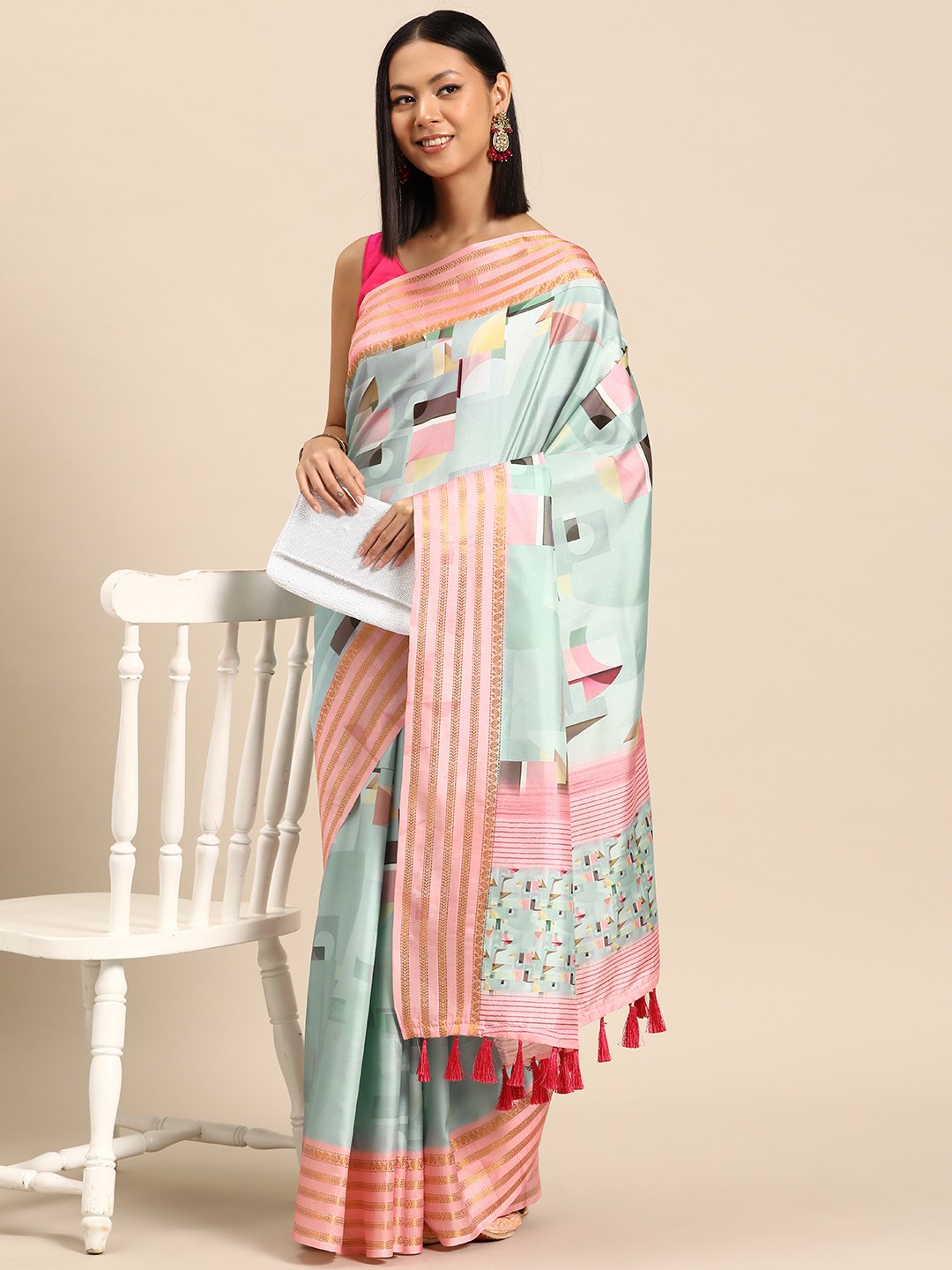 

Silk Land Zari Silk Blend Banarasi Saree, Turquoise blue
