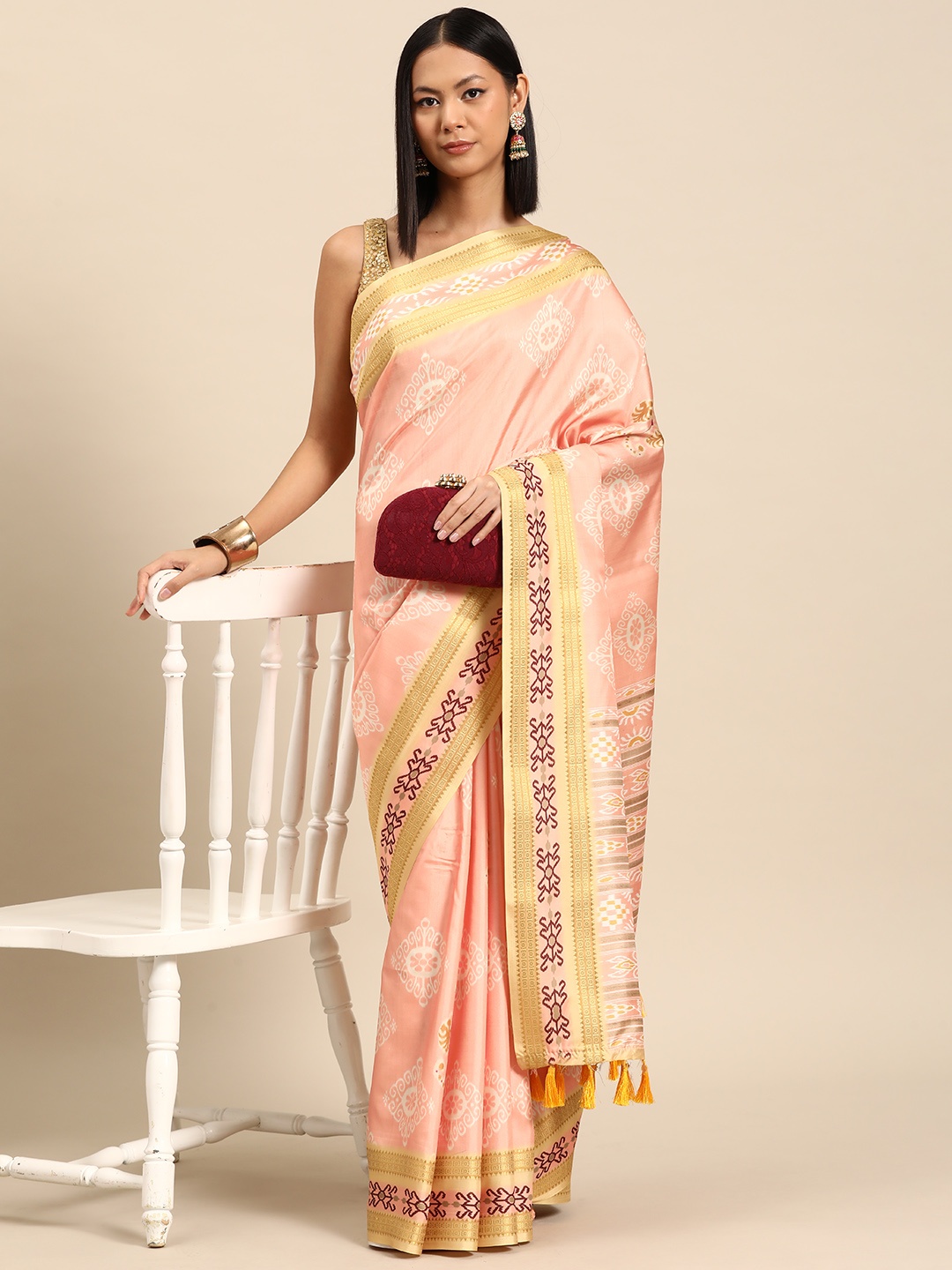 

Silk Land Floral Kanjeevaram Art Silk Digital Print Saree, Pink