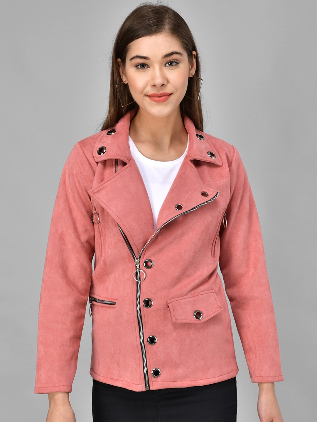 

BAESD Lapel Collar Tailored Jacket With Studded, Pink