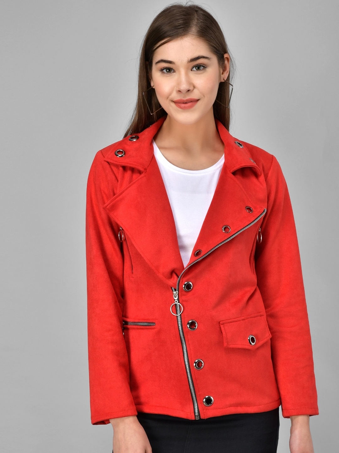 

BAESD Lapel Collar Tailored Jacket With Studded, Red