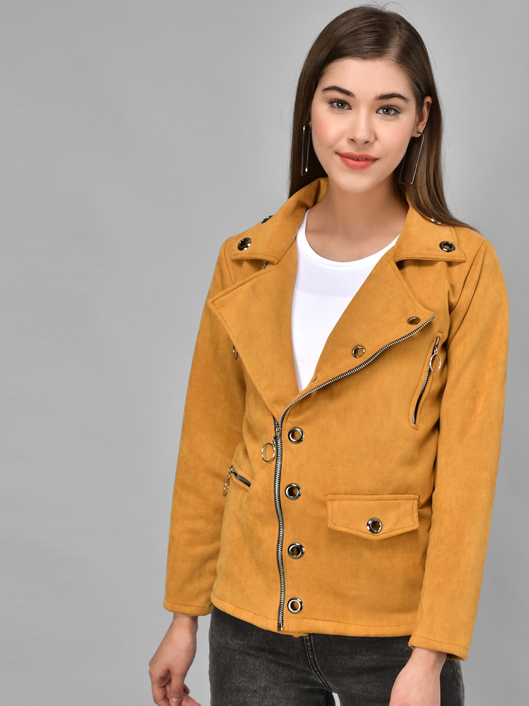 

BAESD Lapel Collar Tailored Jacket With Studded, Yellow