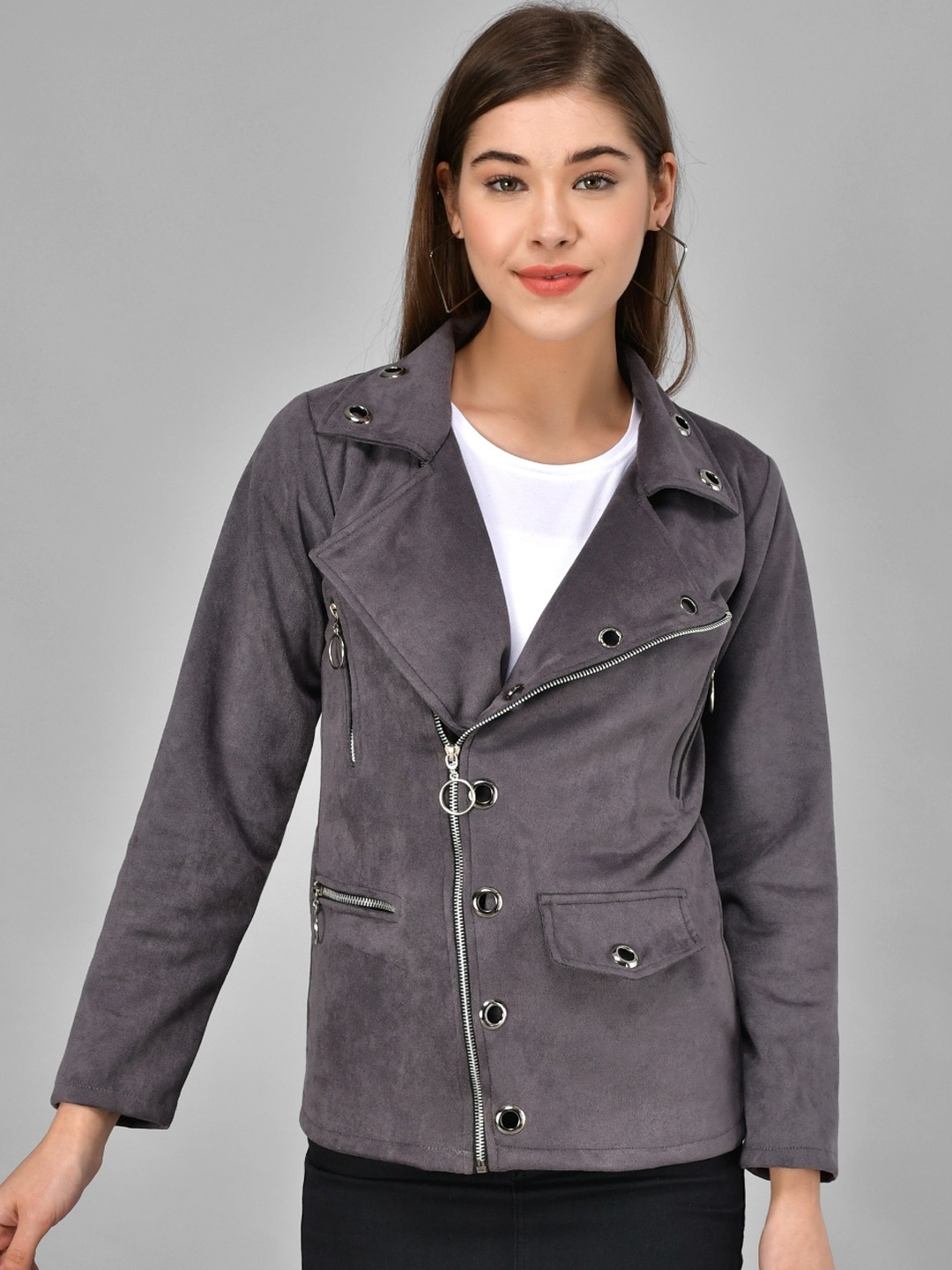 

BAESD Lapel Collar Tailored Jacket With Studded, Grey