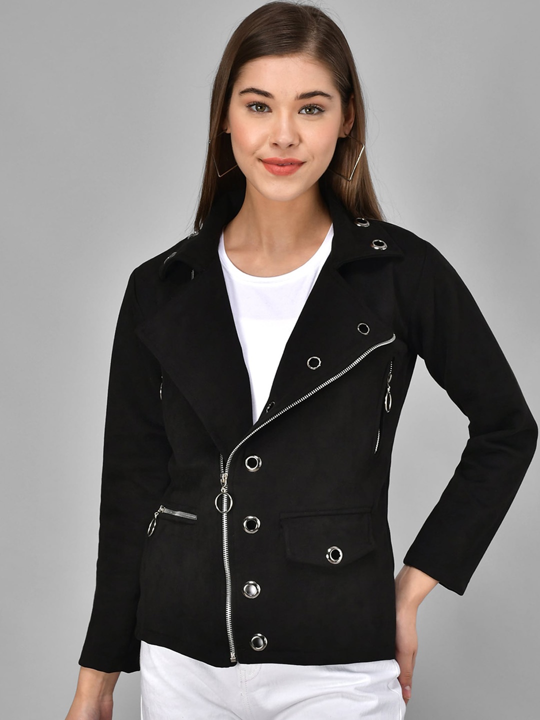 

BAESD Lapel Collar Tailored Jacket With Studded, Black