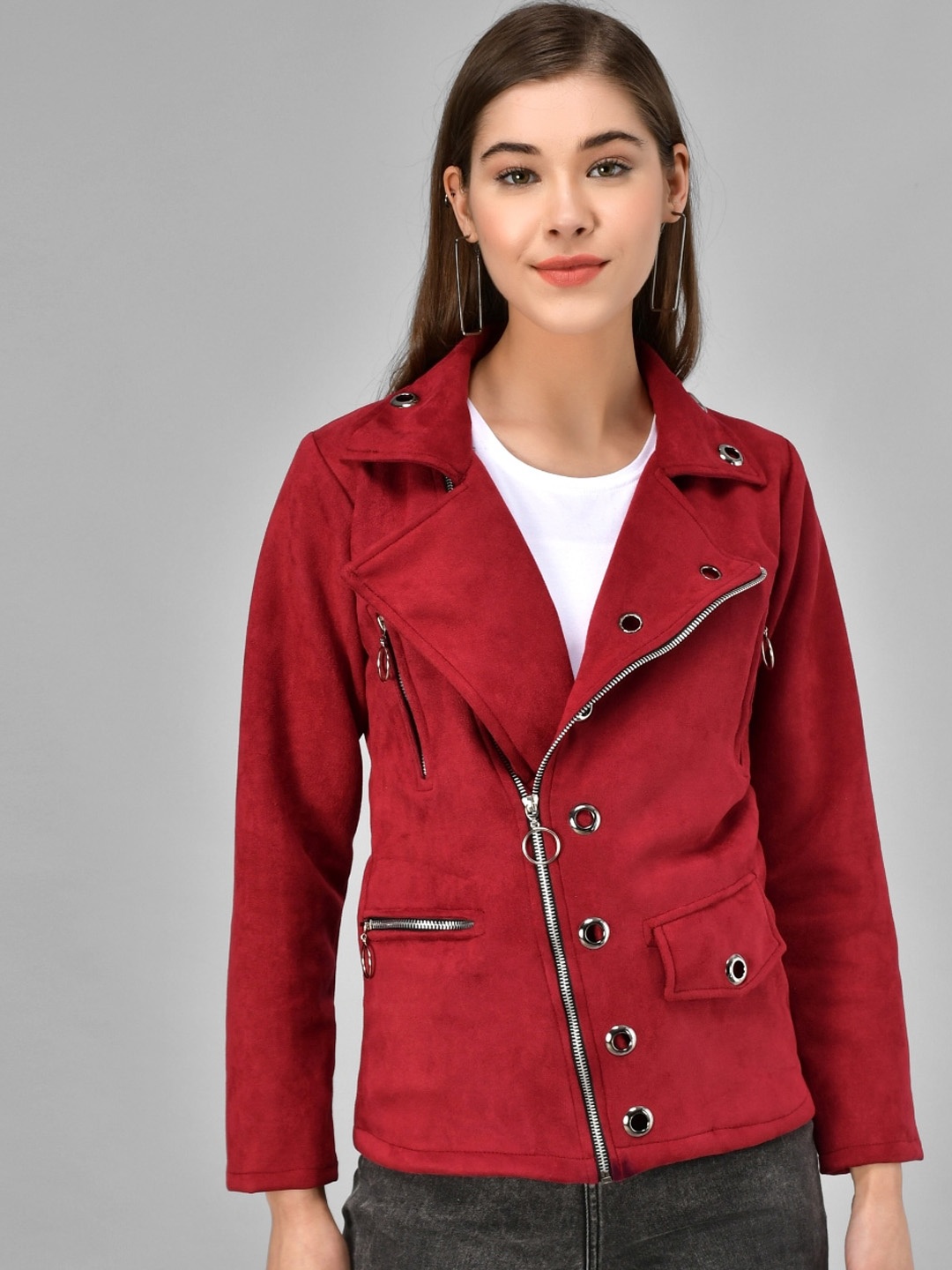 

BAESD Lapel Collar Tailored Jacket With Studded, Maroon